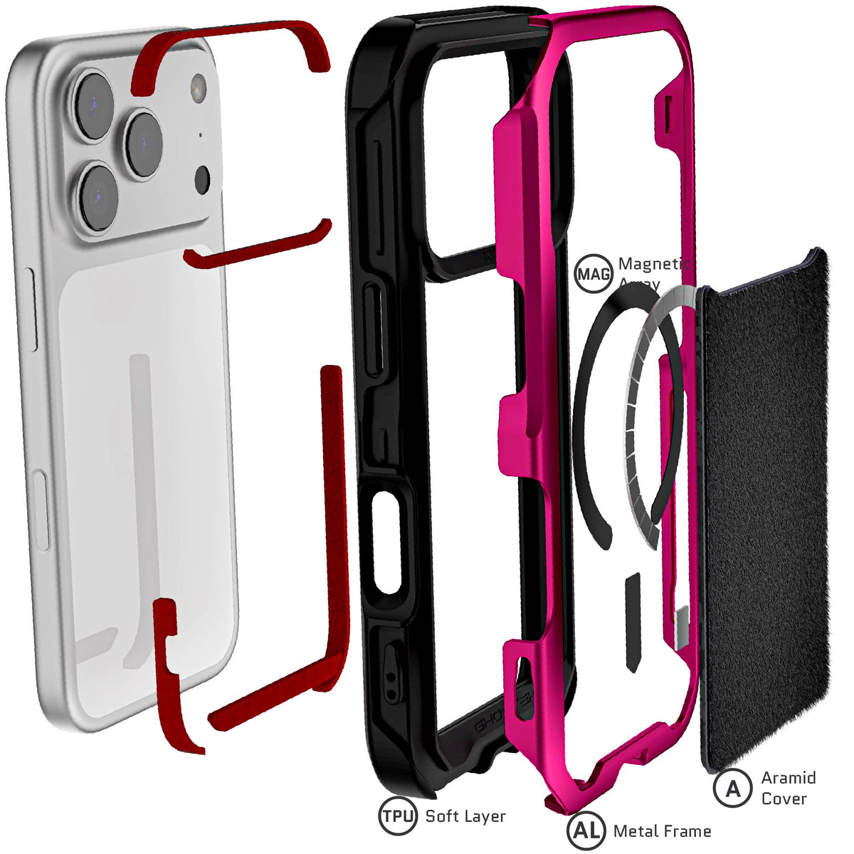 iPhone 18 Pro Case Pink MagSafe Aluminum Metal Bumper Clear Protective Phone Cover