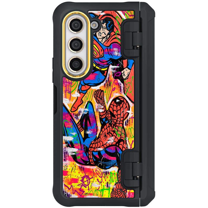 Galaxy Z Fold 5 Spiderman vs Superman Spraypaint Artist Artwork Protective Phone Case