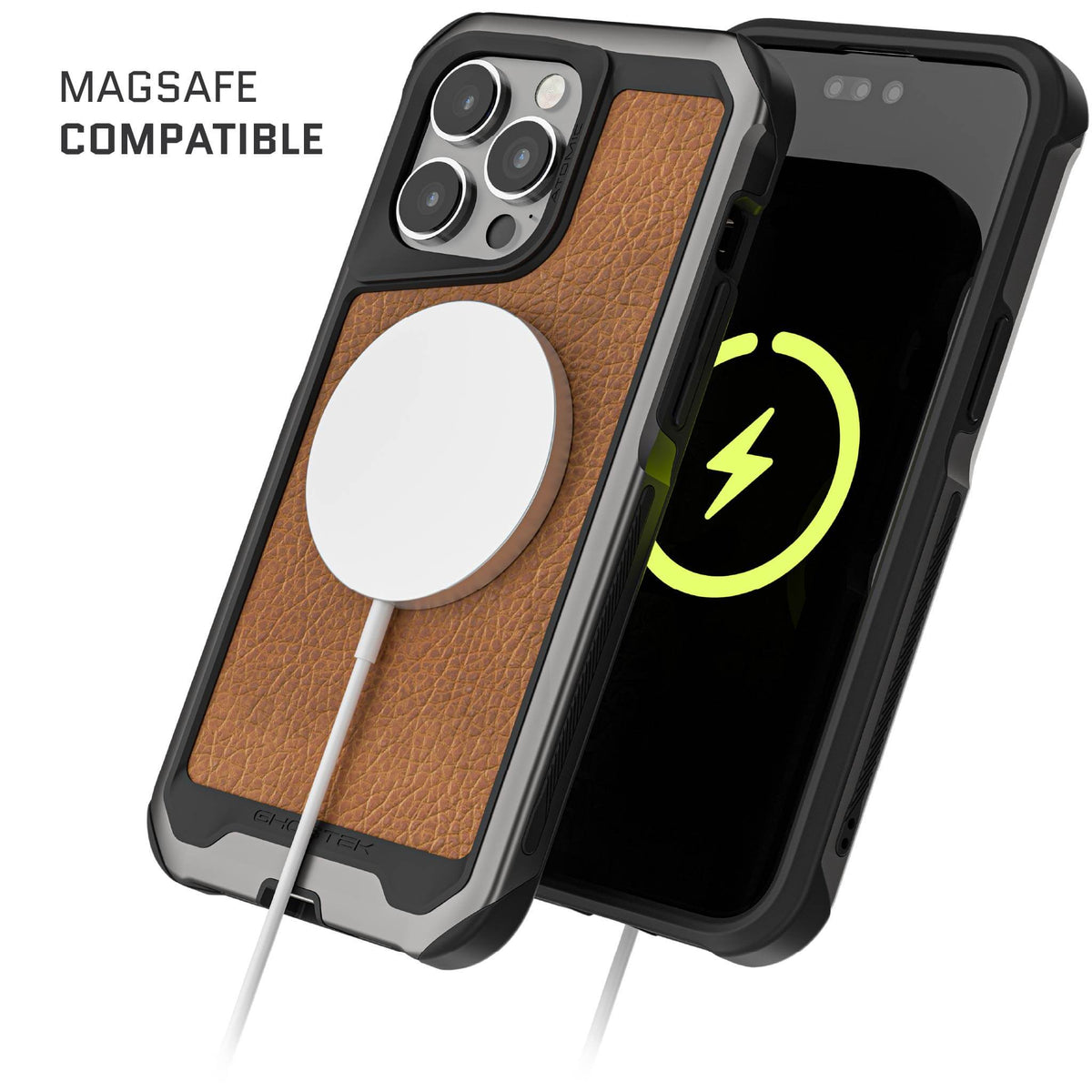 Gray MagSafe Apple iPhone 15 Pro Max Case Brown Leather