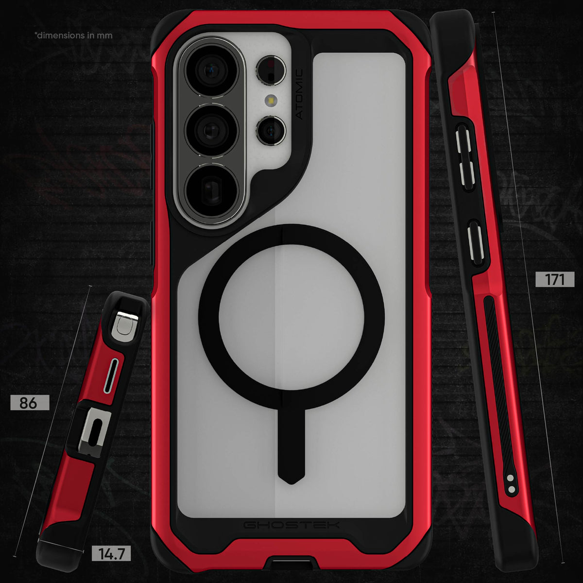 Galaxy S26 Ultra Case Clear Metal MagSafe Red
