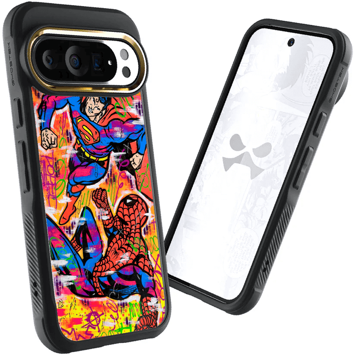 Pixel 9 Pro Spiderman vs Superman Spraypaint Artist Artwork Protective Phone Case