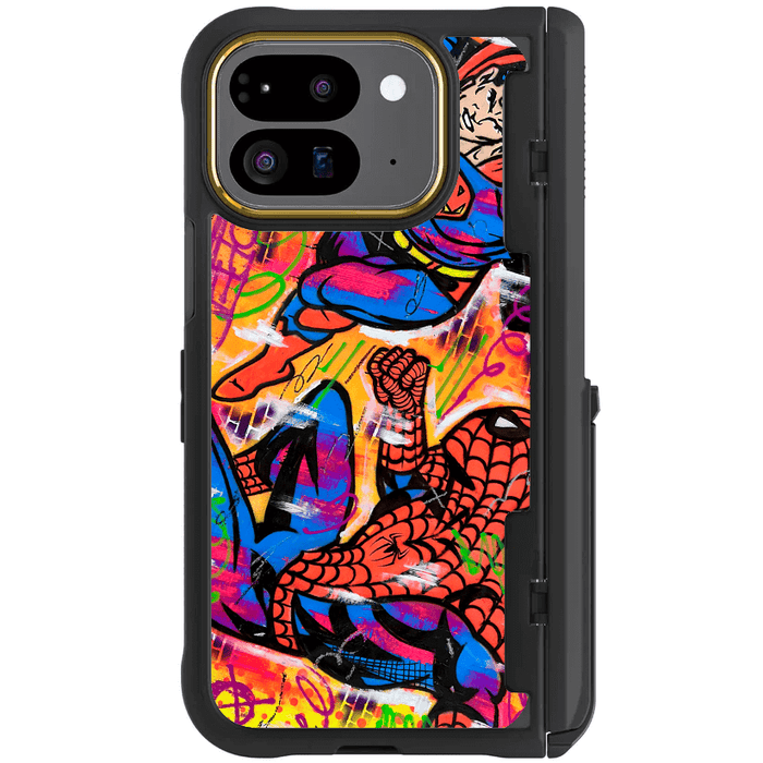 Google Pixel 9 Pro Fold Spiderman vs Superman Spraypaint Artist Artwork Protective Phone Case