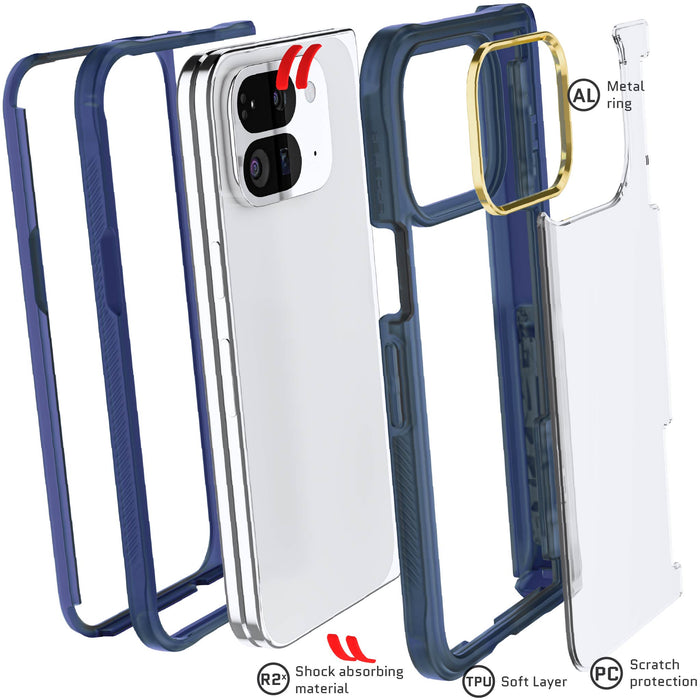 Pixel 9 Pro Fold Case Clear Blue Hinge Cover Kickstand