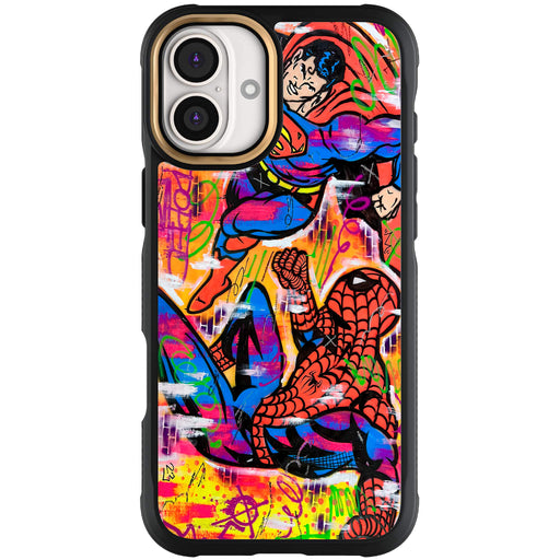 Apple iPhone 16 Plus Spiderman vs Superman Spraypaint Artist Artwork Protective Phone Case