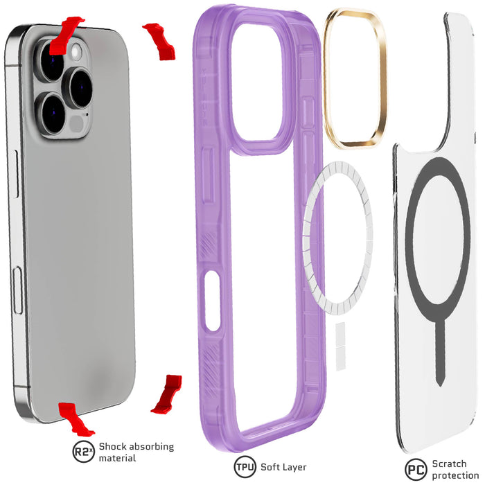 Clear iPhone 16 Pro Purple Phone Case MagSafe Cover Magnetic