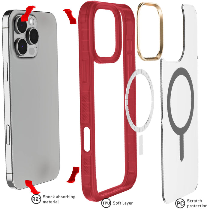 iPhone 16 Pro Max Clear Red Protective Phone Case MagSafe