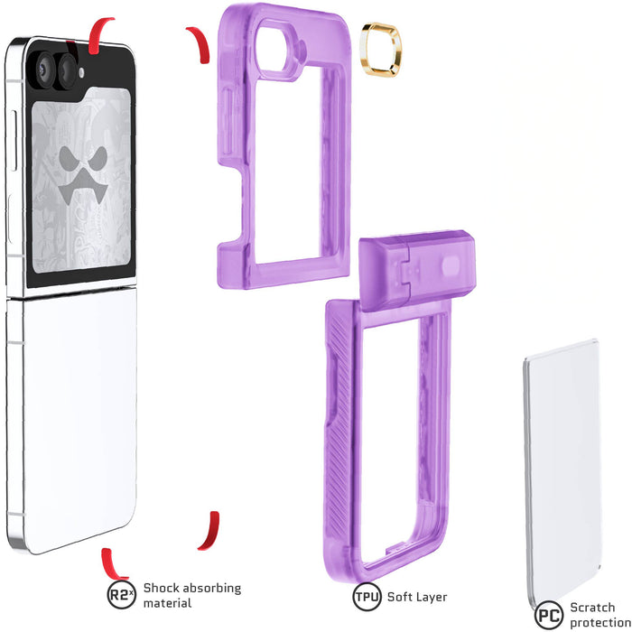 Samsung Galaxy Z Flip 6 Purple Phone Case Clear with Stand and Hinge Cover