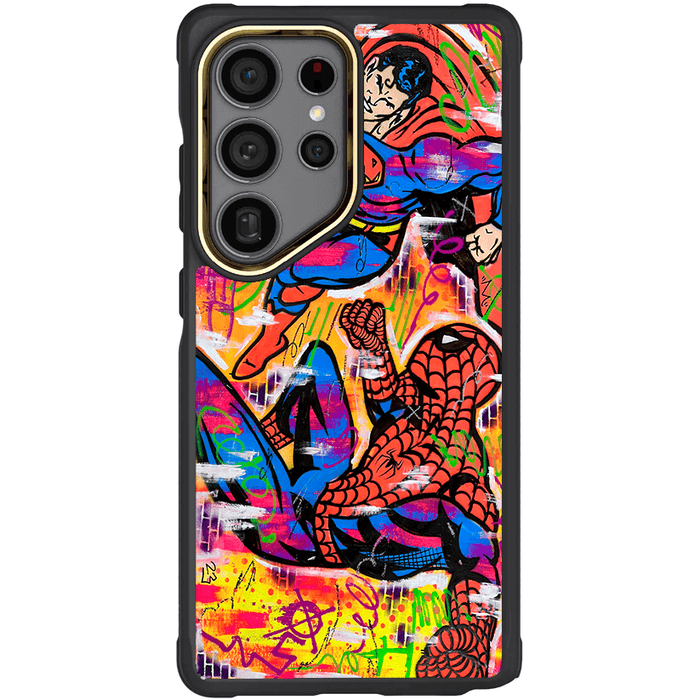 Samsung Galaxy S25 Ultra Spiderman vs Superman Spraypaint Artist Artwork Protective Phone Case