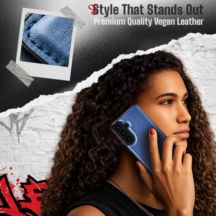 S26 Plus Leather Case Blue with MagSafe Magnetic 