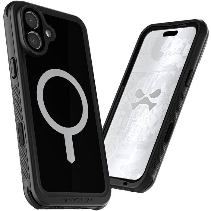 Waterproof Apple iPhone 16 Plus Protective MagSafe Phone Case with Holster Belt Clip Screen Camera Lens Protector Underwater Black