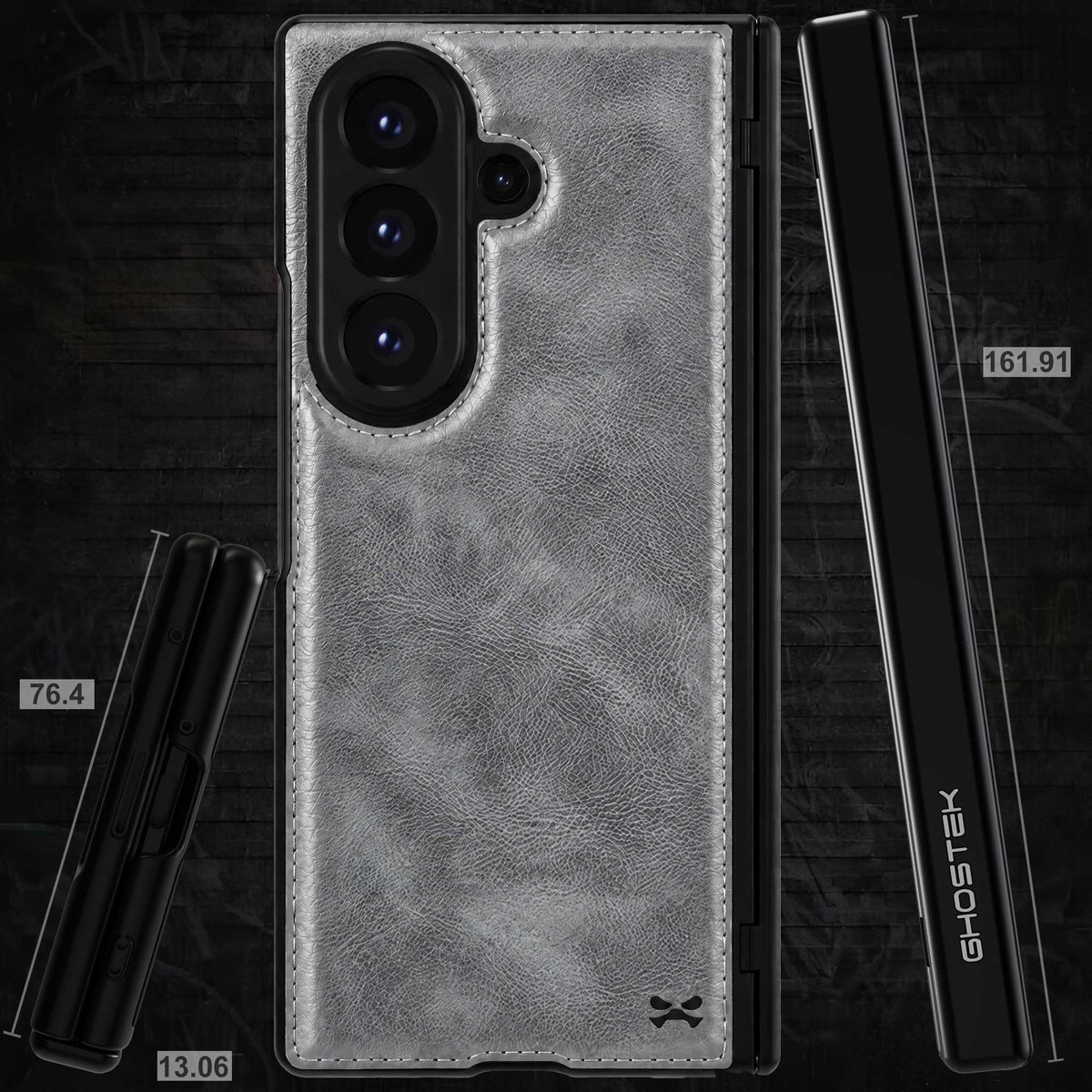 Galaxy Z Fold 8 Ultra Gray Leather Case with MagSafe and Screen Protector