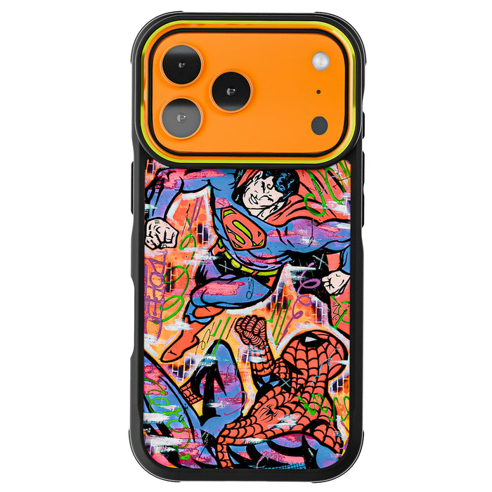 iPhone 17 Pro Spiderman vs Superman Spraypaint Artist Artwork Protective Phone Case