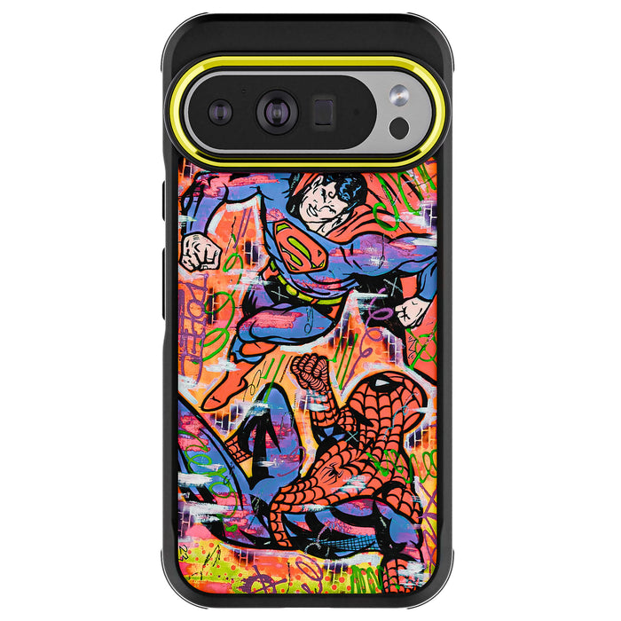 Pixel 10 Pro XL Spiderman vs Superman Spraypaint Artist Artwork Protective Phone Case
